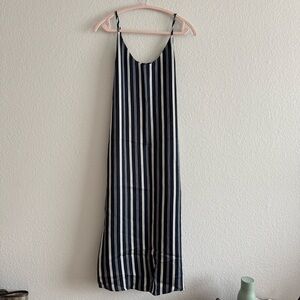 Everlane Dress Womens Navy White The Hammered Satin Striped Side Slit Midi 2